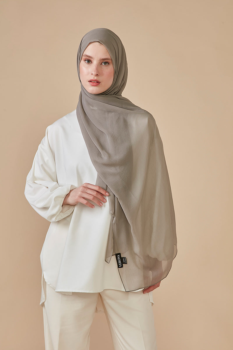 HA-RA Chiffon poussière 32/32cm gris bord turquoi