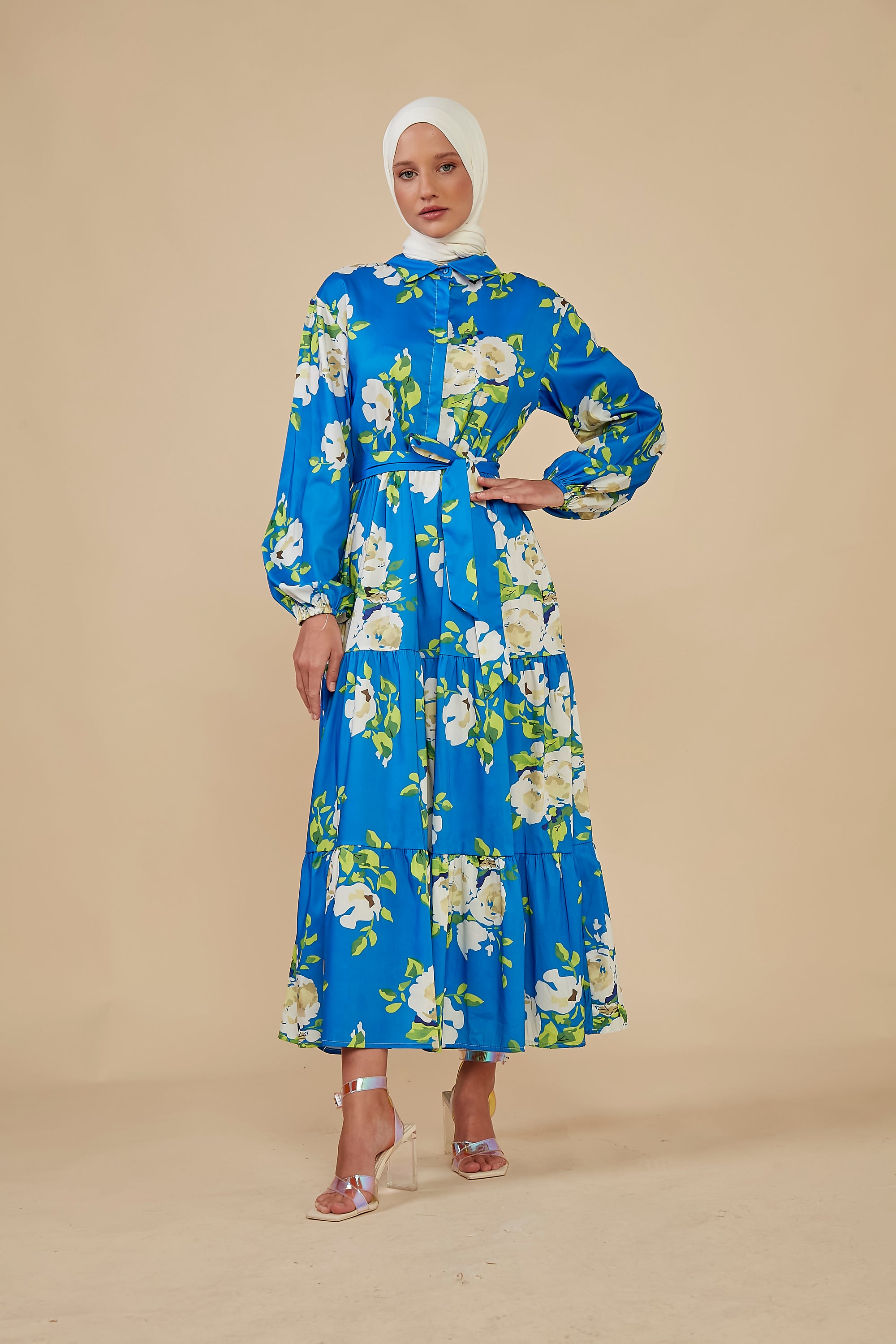 Viviana Floral Modest Dress - Blue